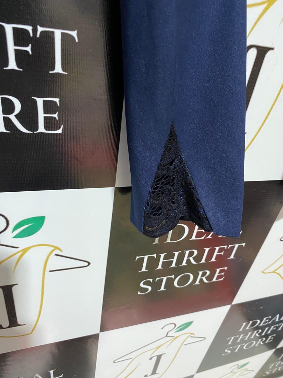 NEXT |L| WAIST 30| B13| TAILORED NAVY BLUE SKINNY FIT FORMAL TROUSERS WITH LACE HEM DETAIL