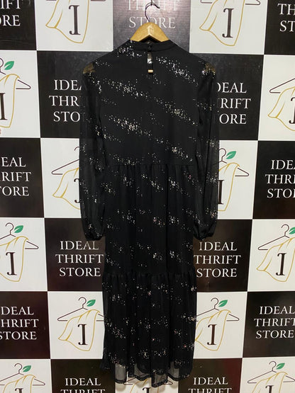 PRINCIPLES |M| BUST 16| B13| STUNNING BLACK SEQUIN GALAXY MIDAXI DRESS WITH SHEER PUFF SLEEVES