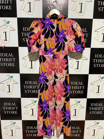 GIRL IN MIND |M| BUST 18| B13| VIBRANT MULTICOLOR FLORAL PRINT MAXI DRESS WITH PUFF SLEEVES AND WAIST TIE