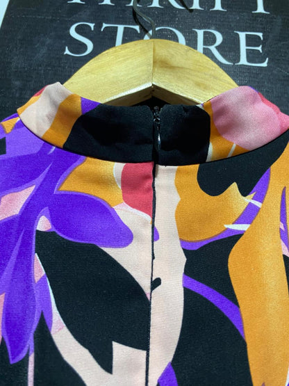 GIRL IN MIND |M| BUST 18| B13| VIBRANT MULTICOLOR FLORAL PRINT MAXI DRESS WITH PUFF SLEEVES AND WAIST TIE