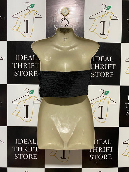 FAERIESTY |M| BUST 16| B13| CHIC BLACK 3D FLORAL ROSETTE BANDEAU CROP TOP