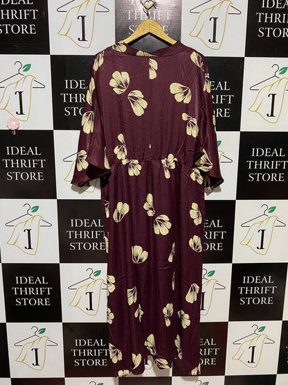 MONSOON |XL| BUST FREE| B13| LUXE MAROON SILKY FLORAL MAXI KIMONO WITH WAIST TIE
