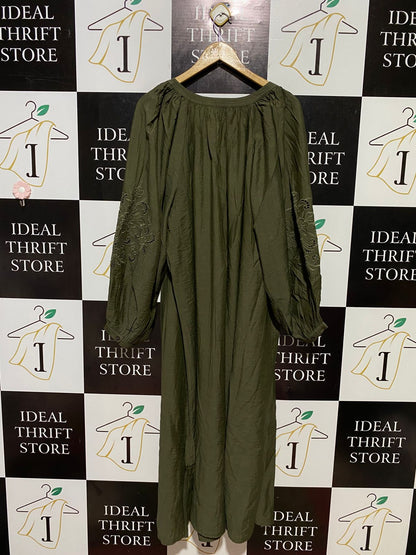 NEW LOOK |L| BUST FREE| B13| OLIVE GREEN EMBROIDERED BOHO MAXI DRESS