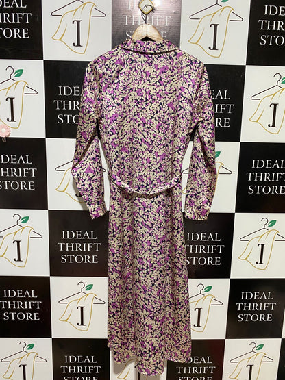 VILA |L| BUST 19| B13| PREMIUM PURPLE AND GOLD ABSTRACT PRINT MIDI SHIRT DRESS WITH WAIST TIE