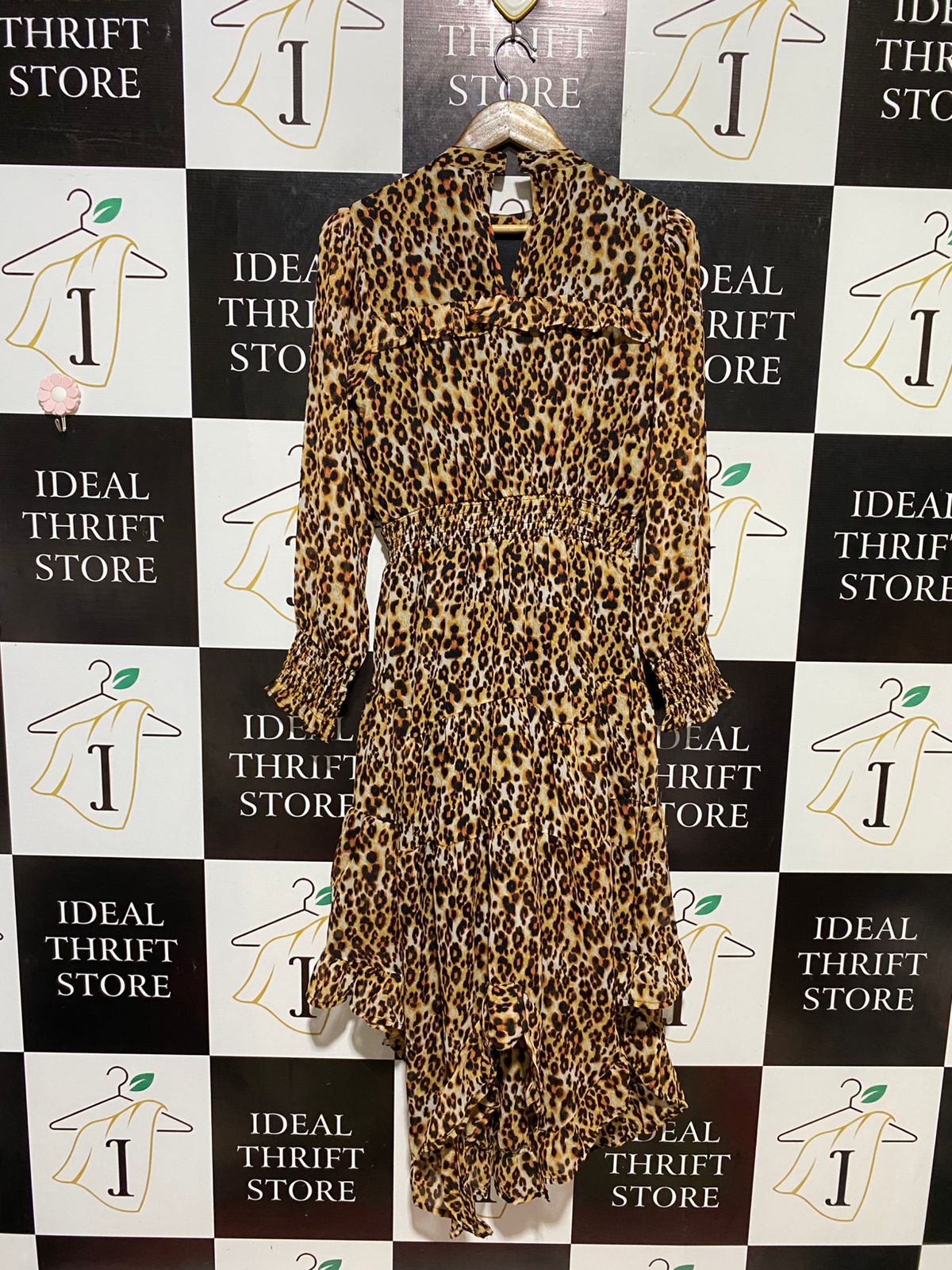 BOOHOO |M| BUST 17| B13| LEOPARD PRINT RUFFLE MIDI DRESS