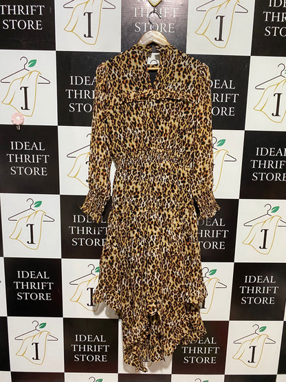 BOOHOO |M| BUST 17| B13| LEOPARD PRINT RUFFLE MIDI DRESS
