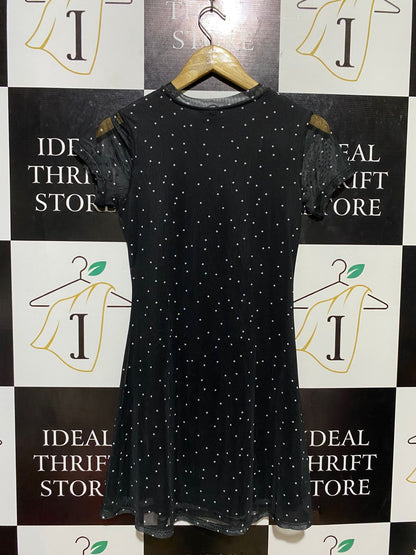 H&M |S| BUST 15| B13| BLACK POLKA DOT MESH MINI DRESS