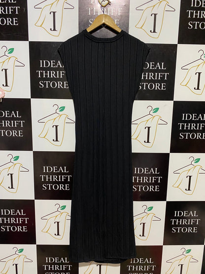 PRIMARK |M| BUST 16| B13| BLACK RIBBED RUCHED MIDI DRESS