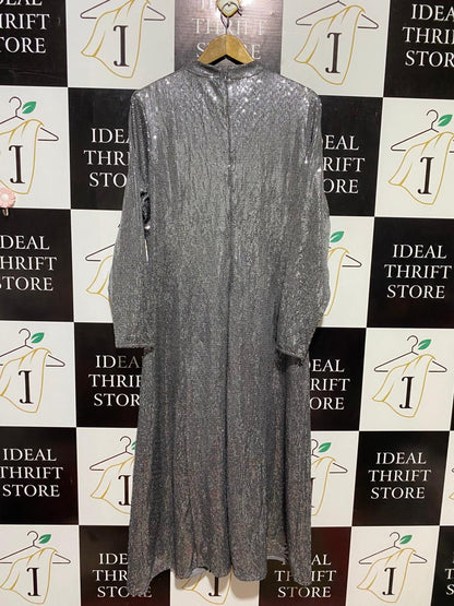 M&S |L| BUST 22| B13| SILVER SEQUIN LONG SLEEVE MAXI DRESS