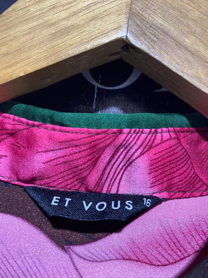 ET VOUS |XL| BUST 24| B13| VIBRANT PINK PEONY PRINT ON EMERALD GREEN SATIN FABRIC