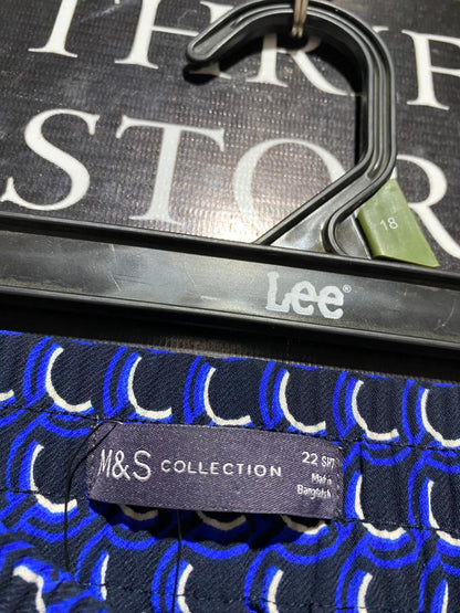 M&S |XXL| WAIST 40| B13| CHIC ROYAL BLUE AND NAVY PATTERNED RELAXED FIT PANTS