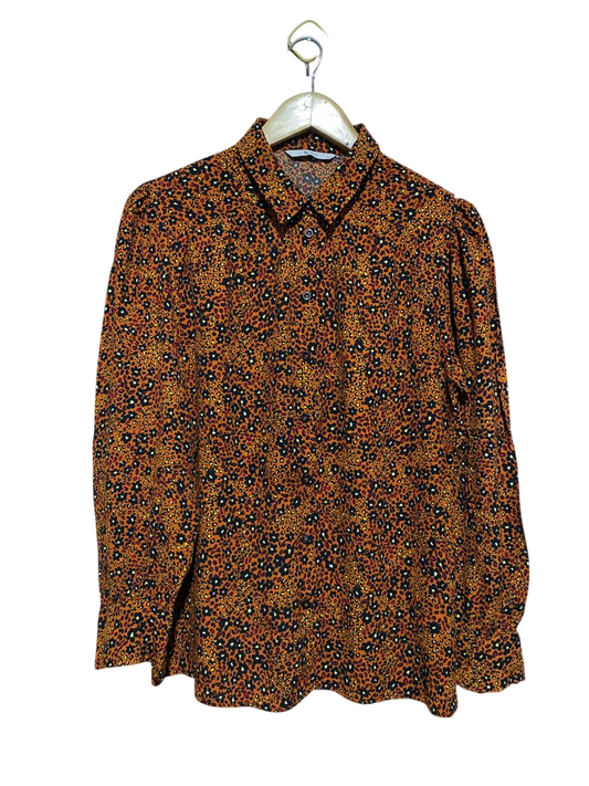 TU WOMAN |L| BUST 19| B14| PREMIUM LEOPARD PRINT BUTTON-DOWN LONG SLEEVE SHIRT