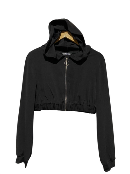 SHEIN |L| BUST 20| B14| BLACK CROPPED ZIP-UP HOODIE WITH O-RING DETAIL