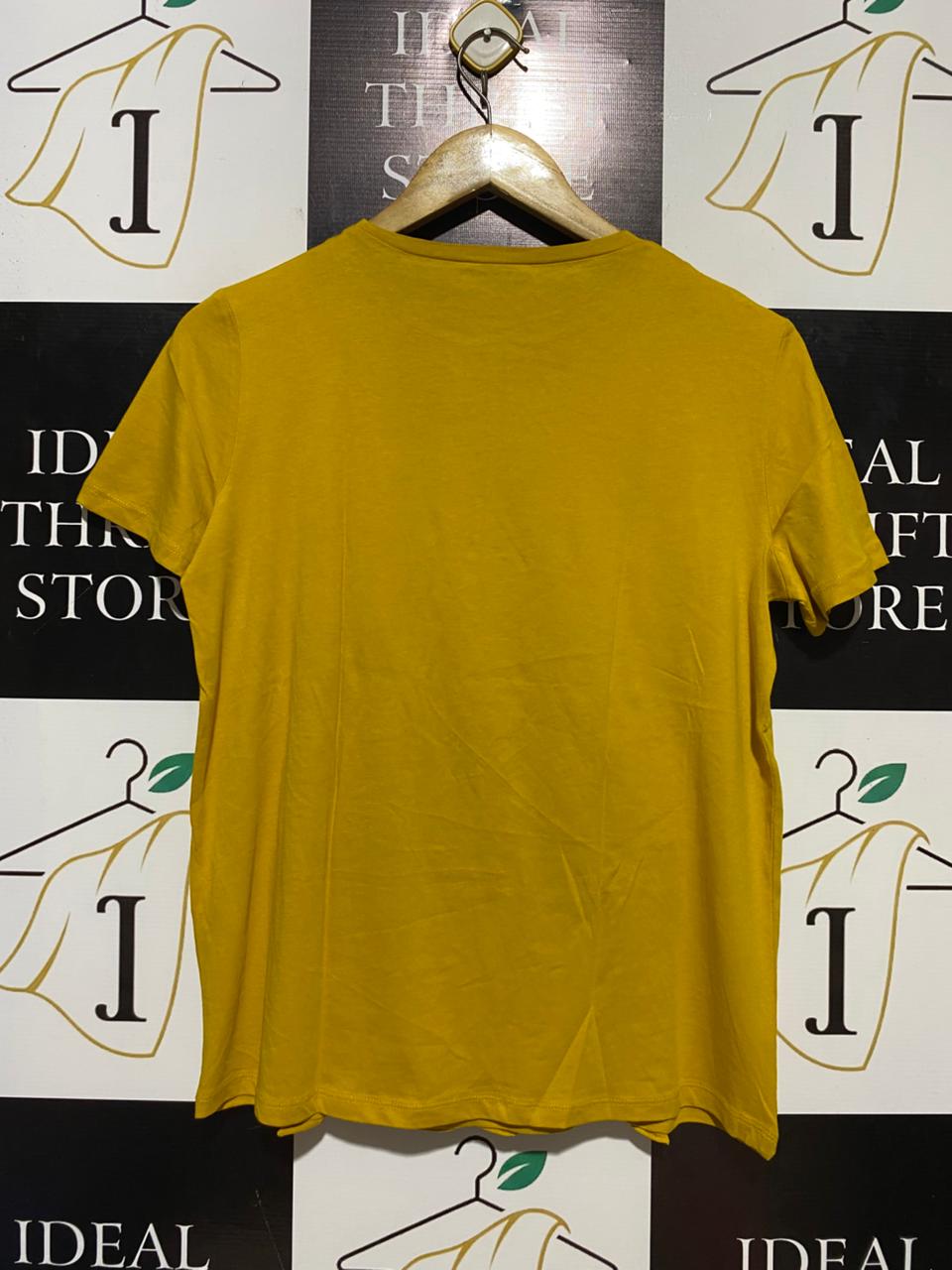 ZARA TRAFALUC |M| BUST 19| B14| MUSTARD YELLOW RUFFLE TRIM CREW NECK T-SHIRT