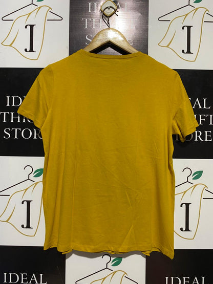 ZARA TRAFALUC |M| BUST 19| B14| MUSTARD YELLOW RUFFLE TRIM CREW NECK T-SHIRT