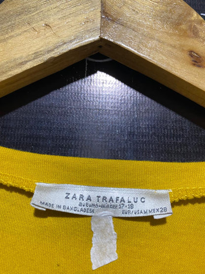 ZARA TRAFALUC |M| BUST 19| B14| MUSTARD YELLOW RUFFLE TRIM CREW NECK T-SHIRT