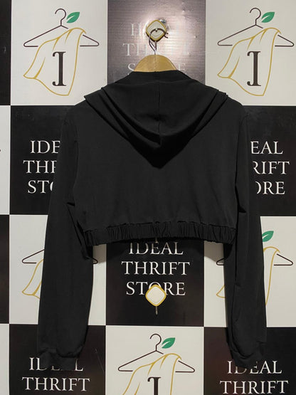 SHEIN |L| BUST 20| B14| BLACK CROPPED ZIP-UP HOODIE WITH O-RING DETAIL
