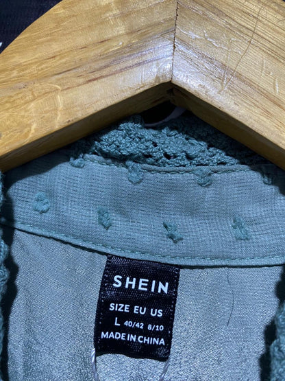 SHEIN |L| BUST 19| B14| ELEGANT SAGE GREEN SWISS DOT MAXI DRESS WITH RUFFLE