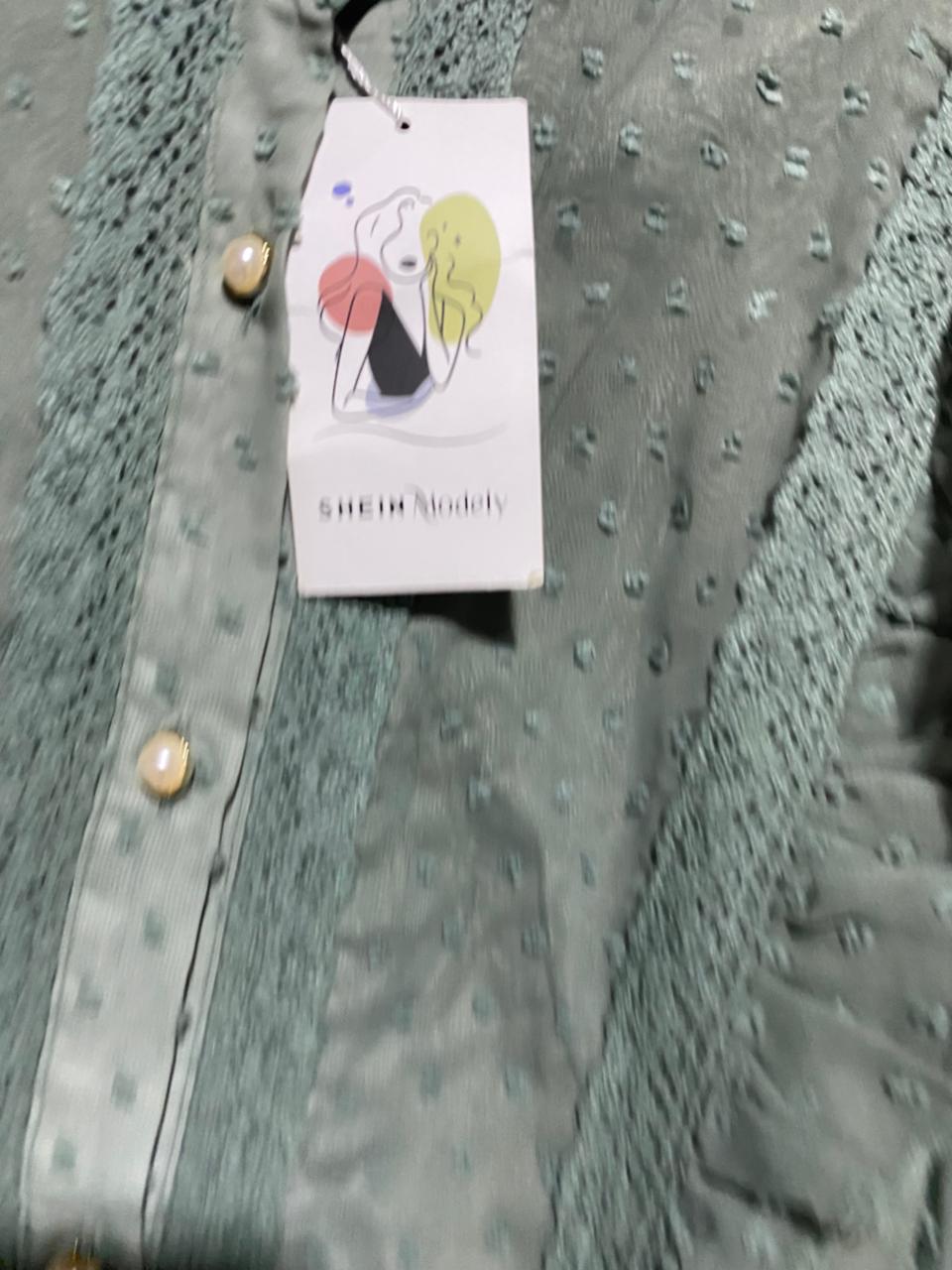 SHEIN |L| BUST 19| B14| ELEGANT SAGE GREEN SWISS DOT MAXI DRESS WITH RUFFLE