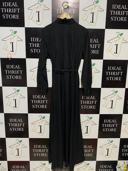 ANAYA |M| BUST 17| B14| JET BLACK COLLARED MAXI SHIRT DRESS WITH BELT