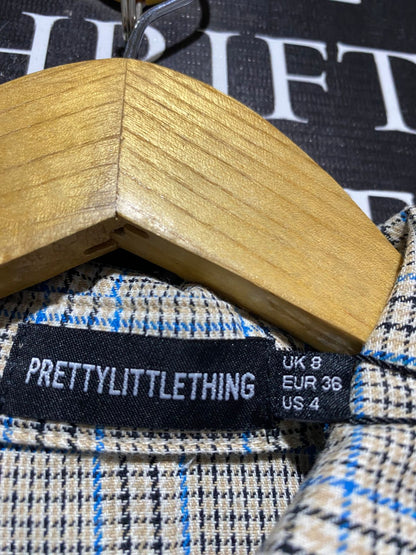 PRETTYLITTLE THING |M| BUST 18| B14| ELEGANT NEUTRAL PLAID UTILITY DRESS WITH TIE-WAIST DETAIL