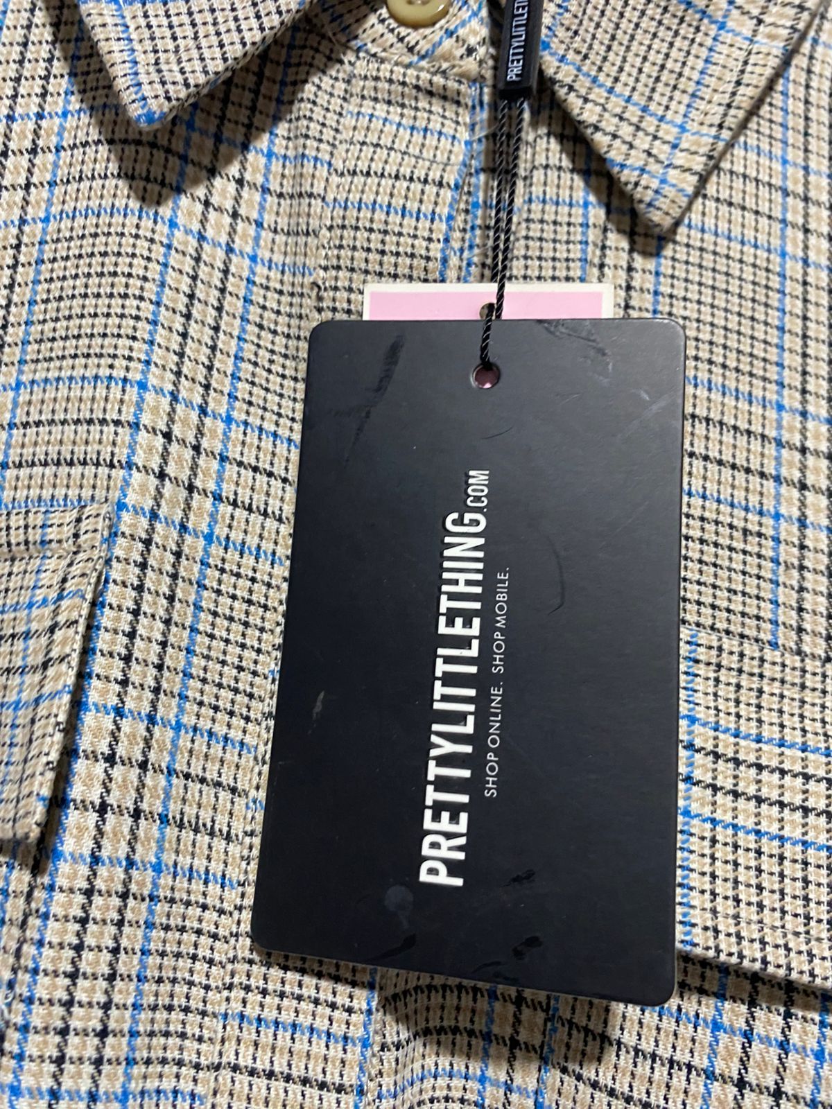 PRETTYLITTLE THING |M| BUST 18| B14| ELEGANT NEUTRAL PLAID UTILITY DRESS WITH TIE-WAIST DETAIL
