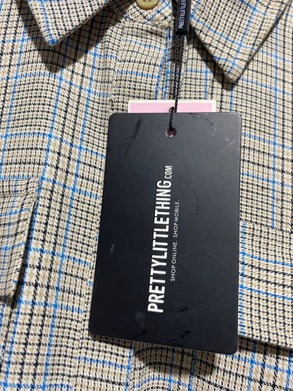 PRETTYLITTLE THING |M| BUST 18| B14| ELEGANT NEUTRAL PLAID UTILITY DRESS WITH TIE-WAIST DETAIL