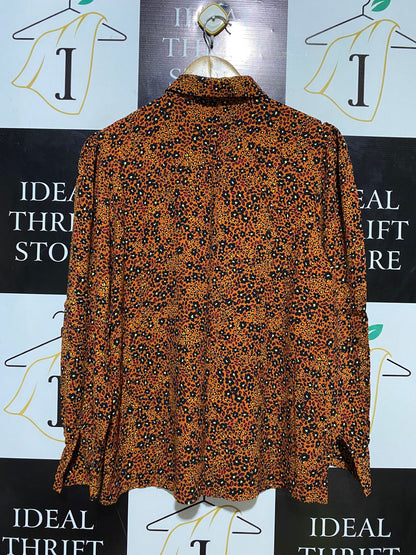 TU WOMAN |L| BUST 19| B14| PREMIUM LEOPARD PRINT BUTTON-DOWN LONG SLEEVE SHIRT
