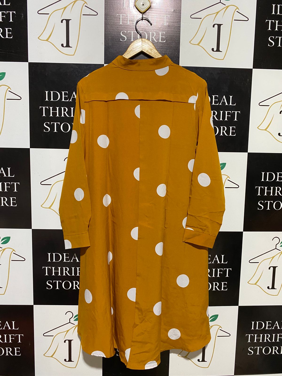 ZANZEA |L| BUST 19| B14| VINTAGE POLKA DOT LONG SLEEVE MUSTARD MIDI DRESS