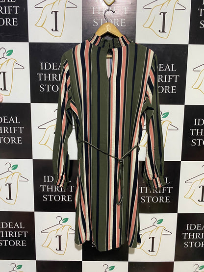 VILA |XL| BUST 21| B14| OLIVE STRIPED SMOCK NECK LONG SLEEVE MINI DRESSOLIVE STRIPED SMOCK NECK LONG SLEEVE MINI DRESS