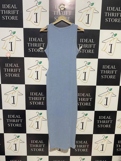 IN THE STYLE |M| BUST 17| B14| PALE BLUE RIBBED TIE-WAIST MIDI DRESS
