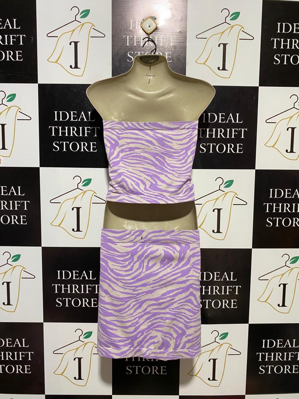 PRIMARK |M| B14| PURPLE ZEBRA PRINT TWO-PIECE TUBE TOP AND MINI SKIRT SET