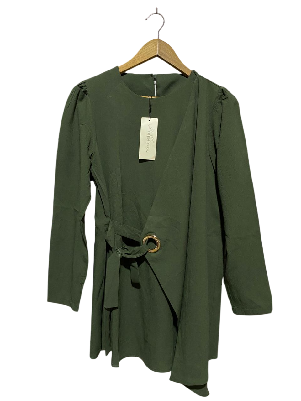 TRENDYOL |XL| BUST 29| B14| OLIVE GREEN ASYMMETRICAL WRAP MINI DRESS