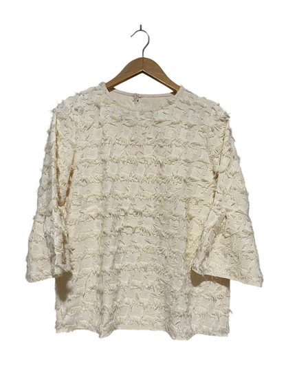 |L| BUST 20| B14| LUXE TEXTURED FRINGE CREAM BELL SLEEVE BLOUSE