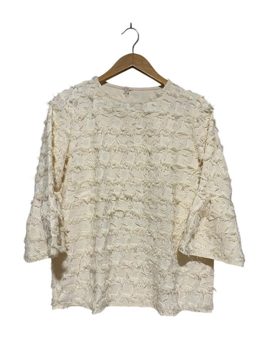 |L| BUST 20| B14| LUXE TEXTURED FRINGE CREAM BELL SLEEVE BLOUSE
