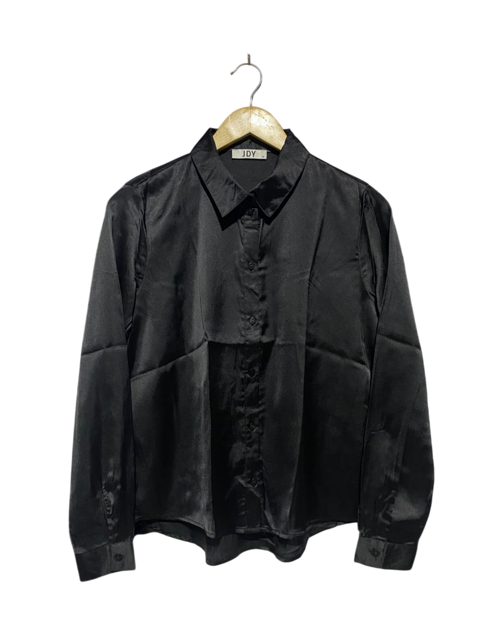 JDY |L| BUST 20| B14| LUXE BLACK SATIN BUTTON-DOWN SHIRT