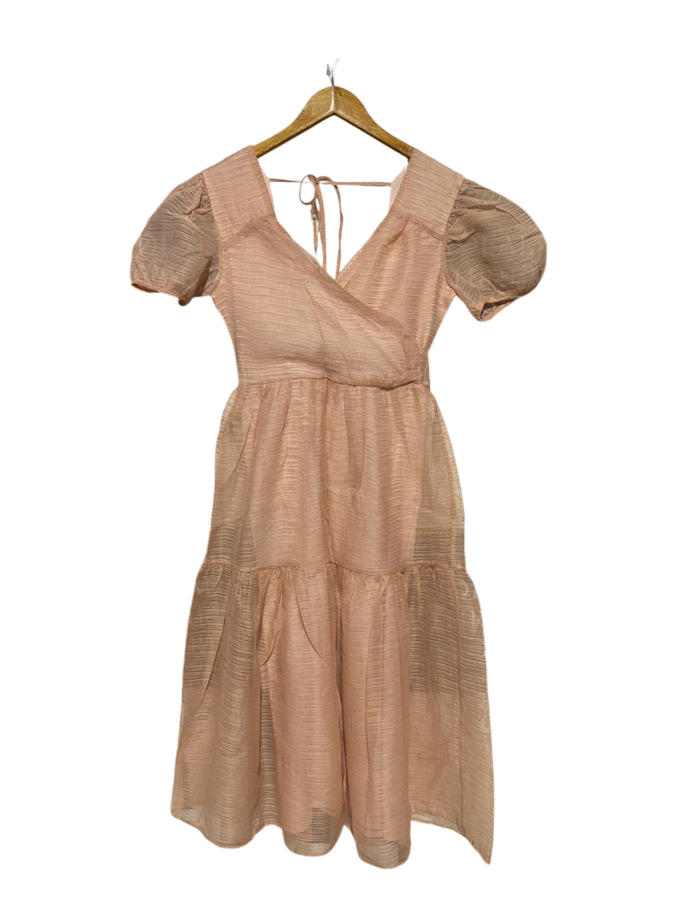PRIMARK |M| BUST 17| B14| ELEGANT PEACH TIERED SURPLICE MIDI DRESS