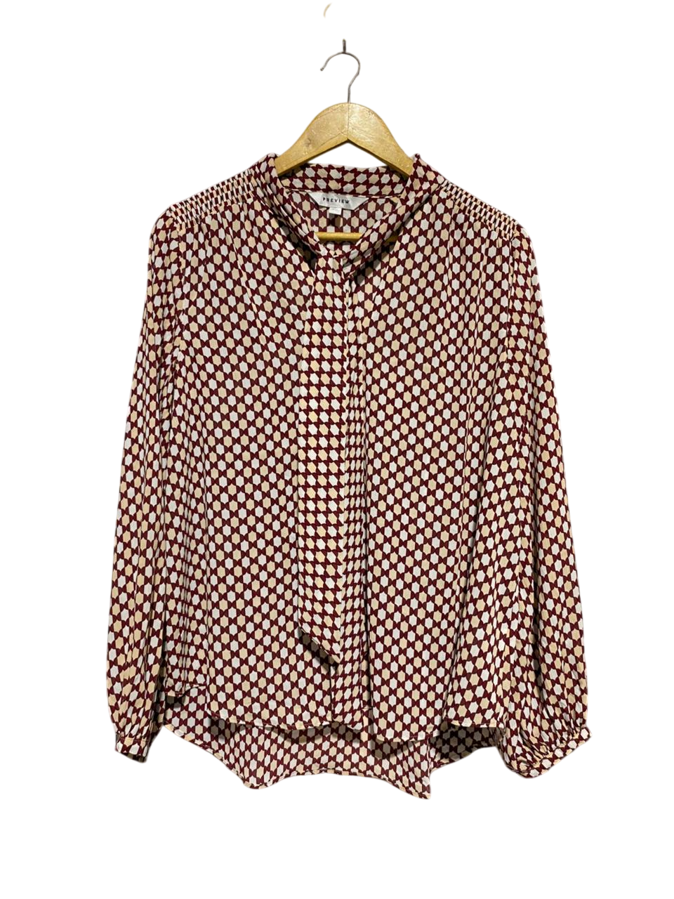 PREVIEW |L| BUST 22| B14| GEOMETRIC PRINT TIE-NECK BLOUSE