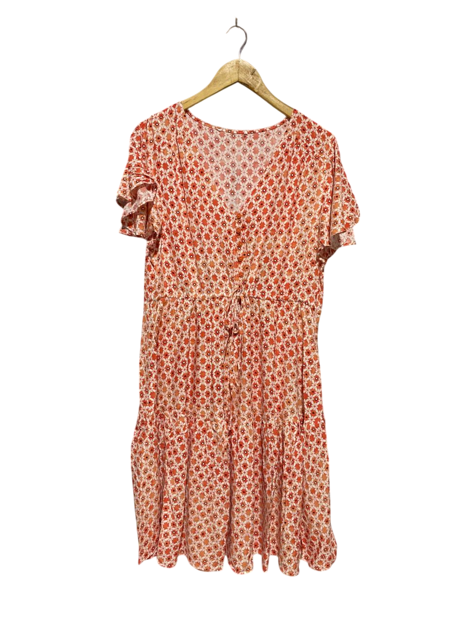 |L| BUST 20| B14| RED GEOMETRIC PRINT TIERED MINI DRESS