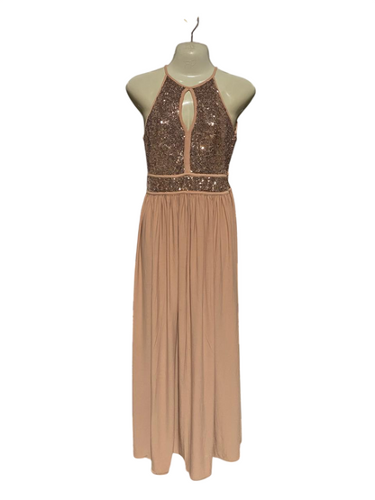 MORGAN .CO |M| BUST 16| B14| ROSE GOLD SEQUIN HALTER MAXI DRESS