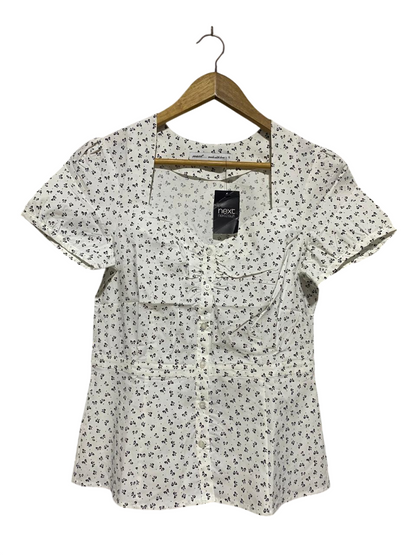 NEXT |M| BUST 18| B14| WHITE MONOCHROME PRINT PEPLUM BLOUSE