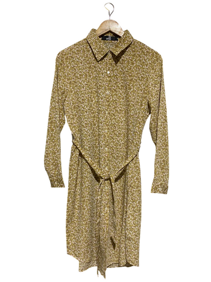 LOVE SUNSHINE |L| BUST 21| B14| MUSTARD YELLOW FLORAL PRINT BUTTON-DOWN MINI SHIRT DRESS