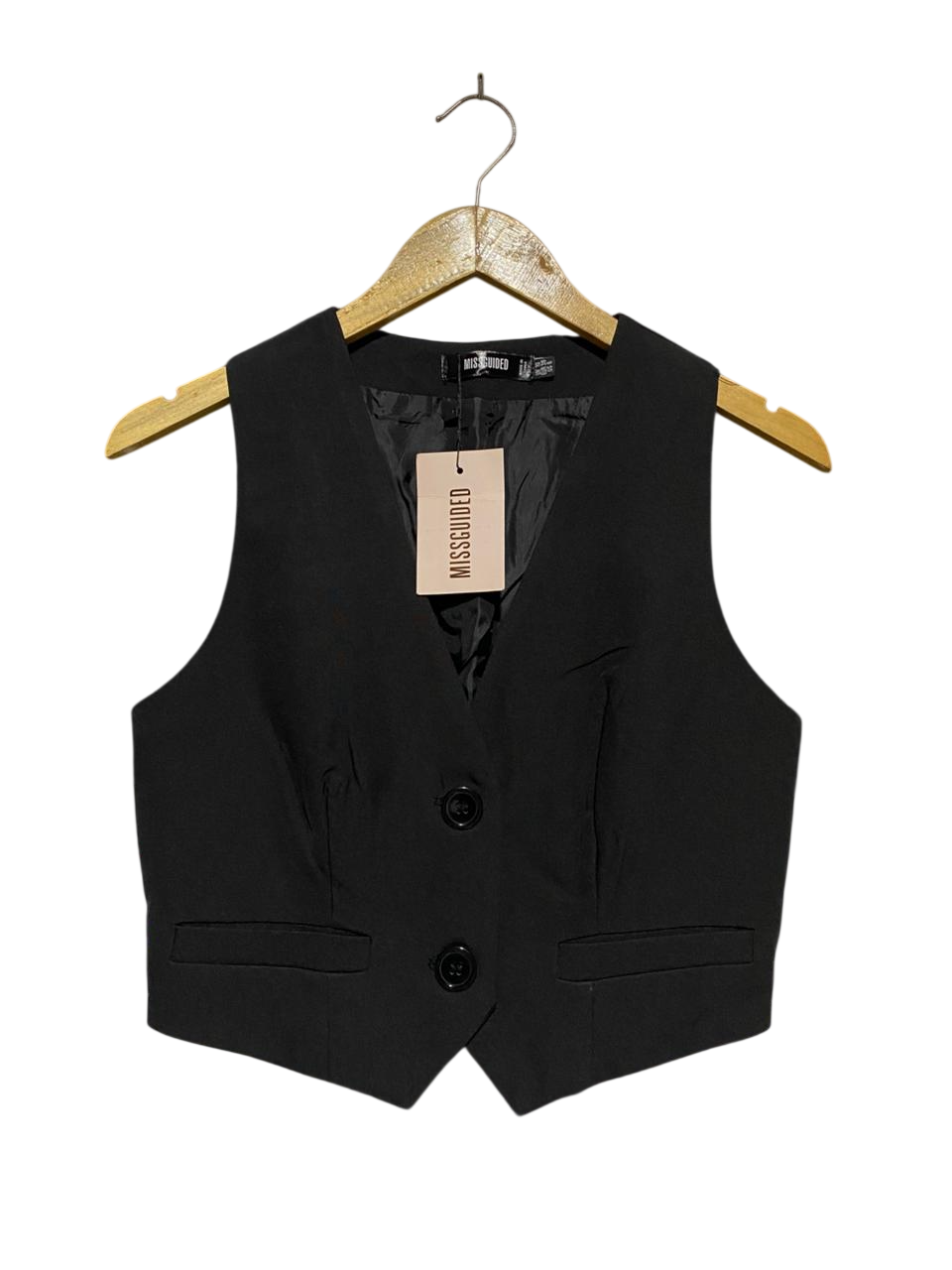 MISSGUIDED |M| BUST 14| B14| TAILORED BLACK BUTTON-FRONT WAISTCOAT CROP VEST