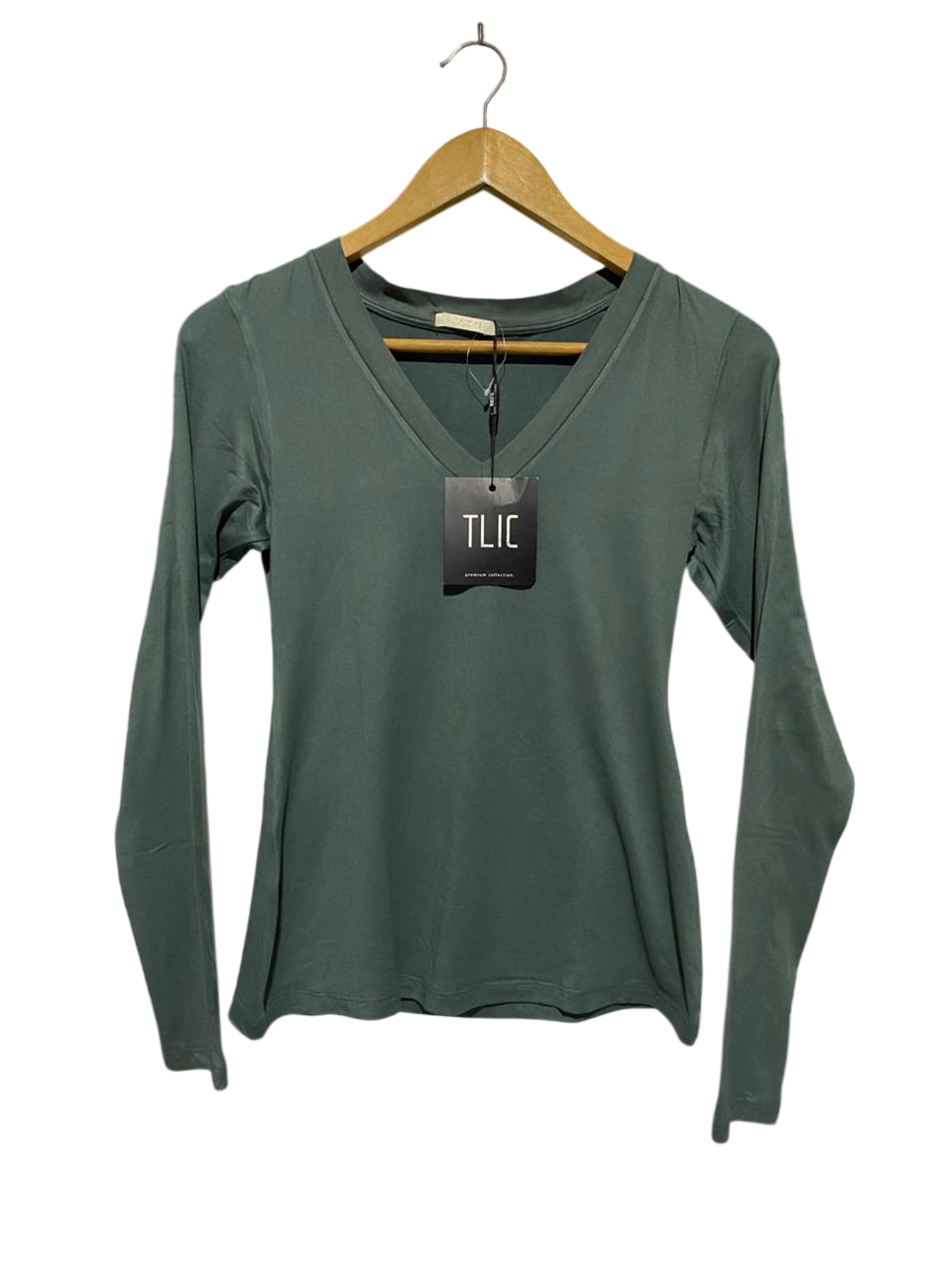 TLICAIO |M| BUST 15| B14| PREMIUM COLLECTION DARK SAGE LONG SLEEVE V-NECK TOP