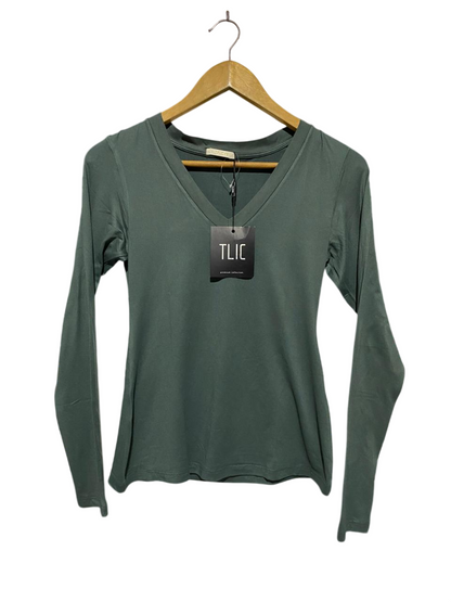 TLICAIO |M| BUST 15| B14| PREMIUM COLLECTION DARK SAGE LONG SLEEVE V-NECK TOP