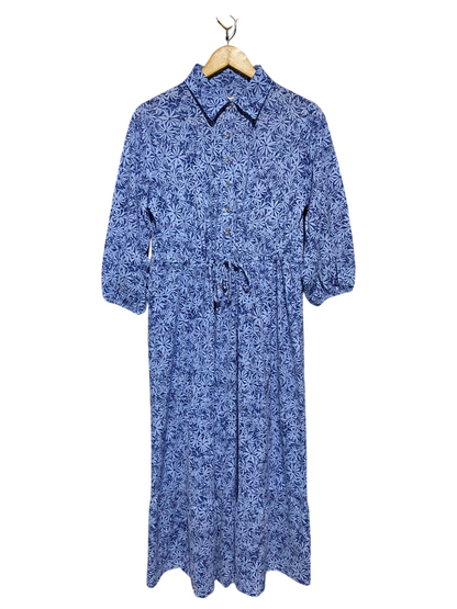 NUTMEG |M| BUST 18| B14| VINTAGE BLUE FLORAL PRINT BUTTON-DOWN MAXI DRESS