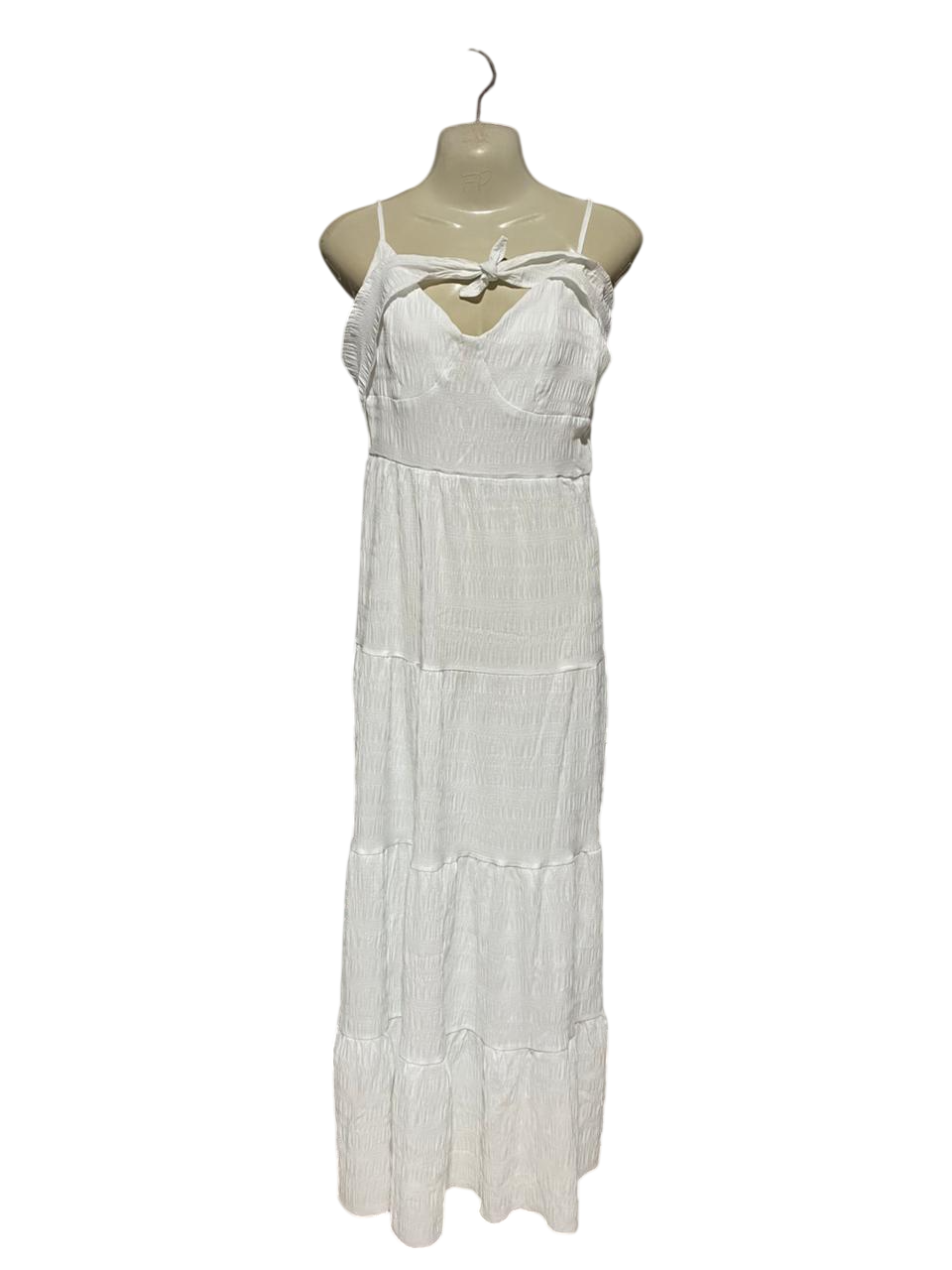 |M| BUST 16| B14| ELEGANT WHITE TEXTURED TIERED MAXI DRESS