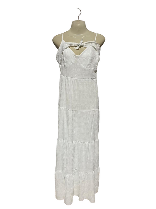 |M| BUST 16| B14| ELEGANT WHITE TEXTURED TIERED MAXI DRESS