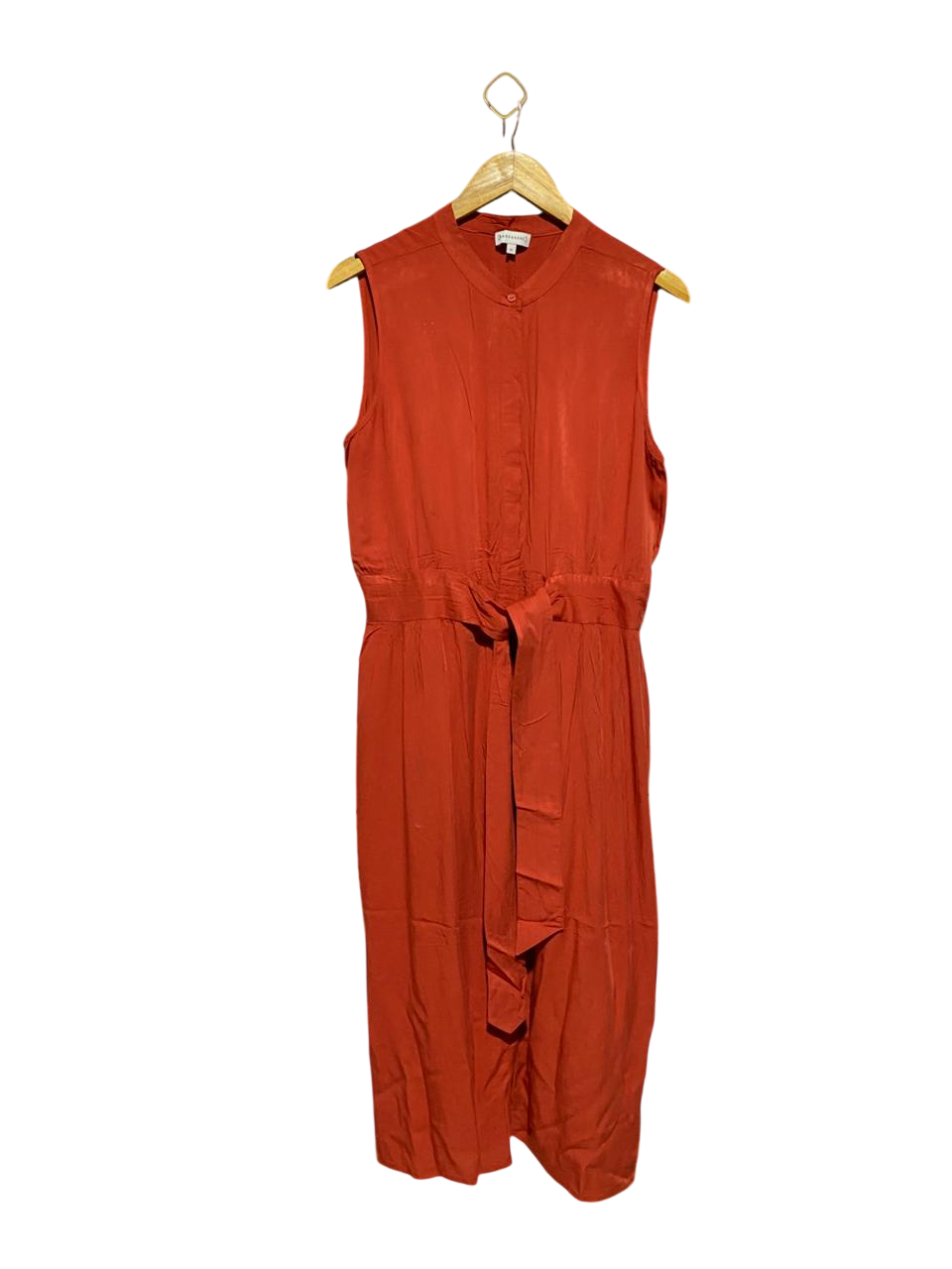 WARE HOUSE |L| BUST 20| B14| PREMIUM RUST ORANGE SLEEVELESS WAIST-TIE MIDI DRESS