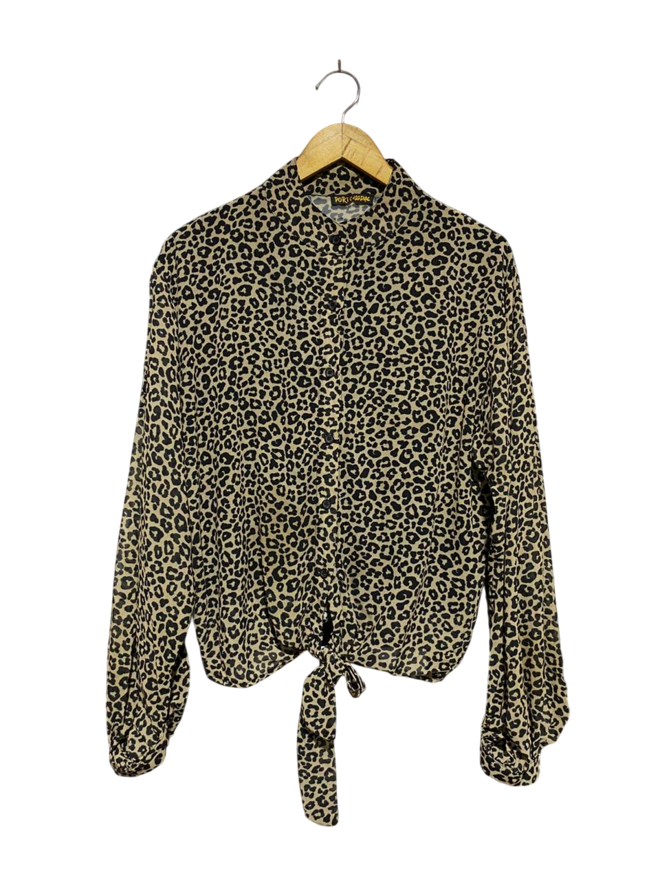 PORTORIGINAL |L| BUST 22| B14| STYLISH LEOPARD PRINT TIE-FRONT BUTTON-DOWN BLOUSE